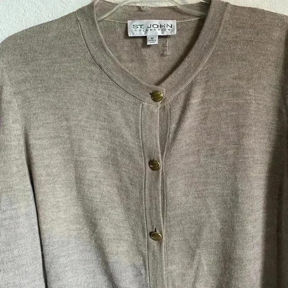 St. John Collection Embellished Ruffle Trim Striped Crew Neck Brown Sweater M - Picture 7 of 14